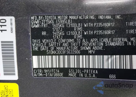 2015 Toyota Sienna Le z USA, uszkodzony, nr VIN 5TDKK3DC8FS632906